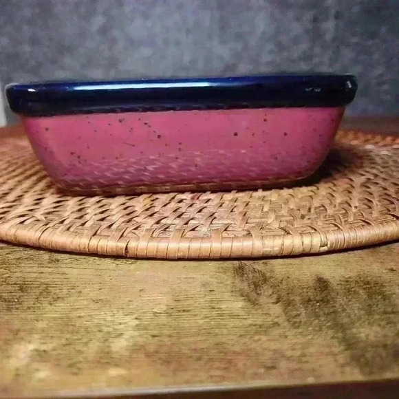 Stoneware Casserole Dish 13.5" x 6" dark blue and mauve on the bottom. - Picture 5 of 9